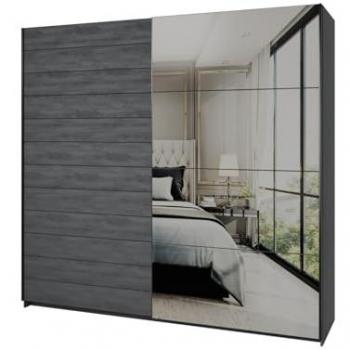 Armadio Grigio Legno Floyd 220 cm con Specchio e Porta Scorrevole