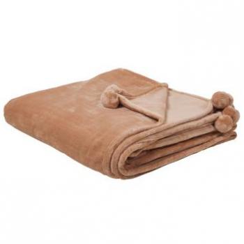 Beliani Plaid Pomponné Marron Foncé Ultra Doux