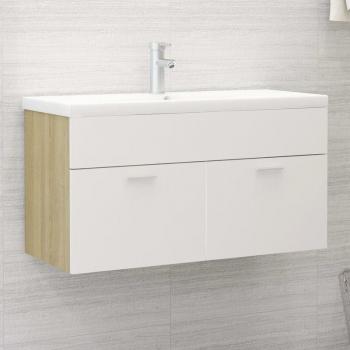 Armoire sous-évier aggloméré – finition blanc/chêne Sonoma – dimensions 90x38,5x46 cm