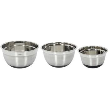 Bols Pâtissiers Antidérapants en Lot de 3 – 26 cm, Couleur Argent