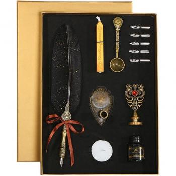 Classic Gold Fountain Pen Writing Set with Ink and Nibs