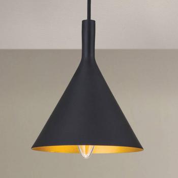 Lampada a sospensione Gunda in metallo nero e oro