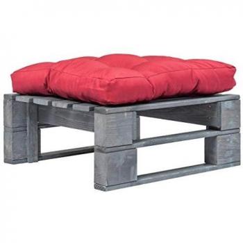 Bois Repose-Pied Palette de Jardin avec Coussin Rouge