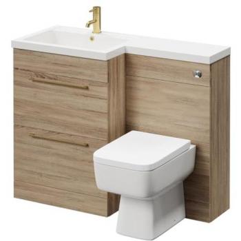 Napoli Bordalino Oak Vanity Unit Toilet Suite with Left Hand L Shaped Basin