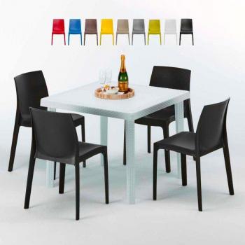 Confort Urbain – Table carrée blanche 90 cm et 4 chaises colorées – Noir