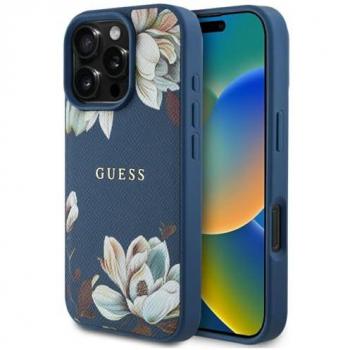 Guarnizione MagSafe Guess a fiore per iPhone 16 Pro Max colore azzurro