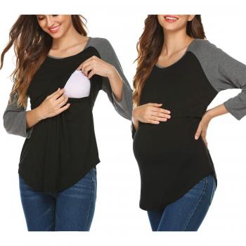 INZOE Damen Stillshirt – Umstandsmode, Sommer, 3/4 Ärmel, Schwarz L