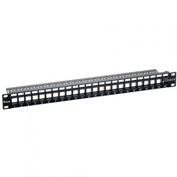 24‑Port Black Cat6 Patch Panel for Keystone Jacks