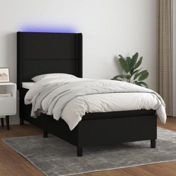 Lit box spring avec matelas et LED noir 90x200 cm en tissu