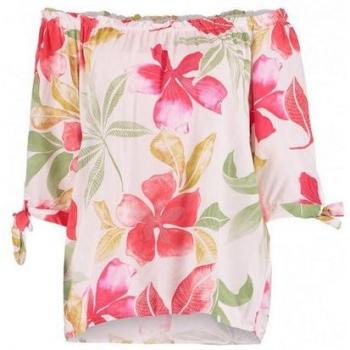 Hailys Carmenshirt 3/4 V-Top Lo44tty – Offwhite mit Rotem Blumenmuster, geblümtes Design, S