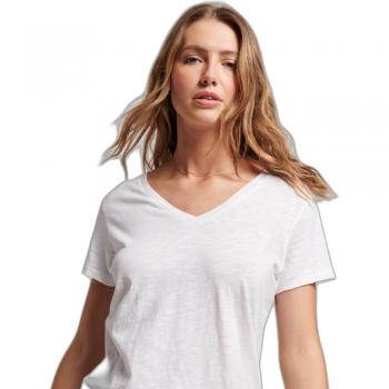 Damen‑Tee „Flame & Embroider“ in Optic White, V‑Ausschnitt, Superdry