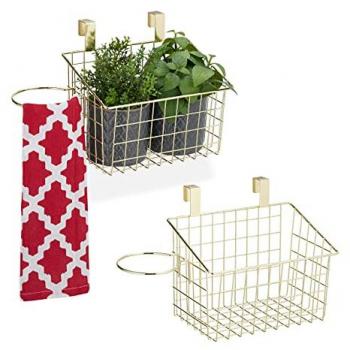 Set di 2 Portaspezie da Appendere, Metallo Dorato, Portaoggetti per Cucina e Bagno, 22,5 x 38 x 20 cm