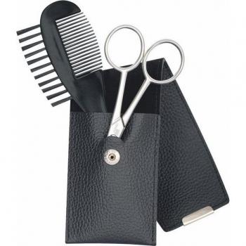 Erbe Bartpflege-Set schwarz, 2‑Teil in Lederetui