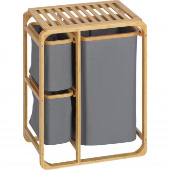 Panier à linge en bambou HOMCOM – Trois paniers amovibles – Dimensions 50x32x69,7 cm – couleur gris clair