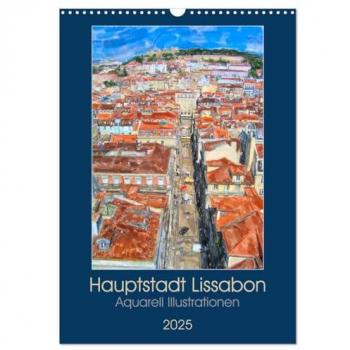 Lissabon Aquarell Monatskalender 2025 DIN A3 hoch