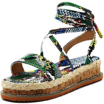 Beach Party Women's Snake Pattern Platform Sandals with Cross Strap