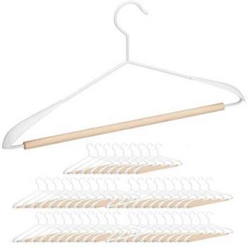 Juego de 50 Perchas Ropa Estilo Industrial, Colgadores para Pantalones, Faldas y Abrigos, Madera y Metal, 21,5x43x3 cm, Blanco