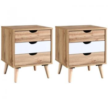 Set di comodini 3 cassetti Natura/bianco – Lotto 2 (Lurvia)