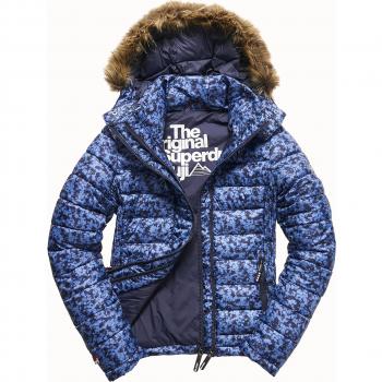 SUPERDRY Printed Fuji Double Ziphood, Abrigo Impermeable para Mujer, Azul (Camo Mini)