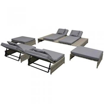 Set Divani da Giardino 5 pz Elegante Comodo Robusto con Tavolino e Poggiapiedi in Polyrattan Grigio