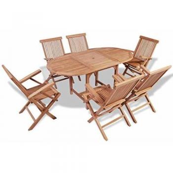 Teak Garden Set: 7 componenti per pranzo all’aperto con tavolo extensibile