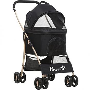 PawHut klappbarer Hundebuggy, 2-in-1 Hundewagen und Transportkorb, Schwarz