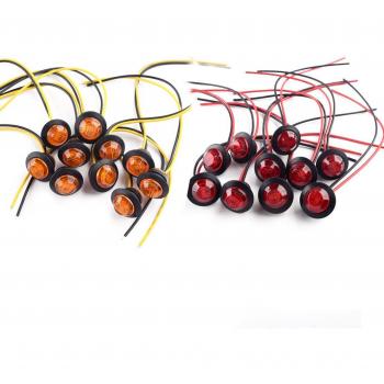 12V 3/4 Amber & Red Small Round Side Marker Indicator Lights