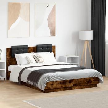 Smart Lighted Bed Frame & Headboard – Smoked Oak, 140x190 cm
