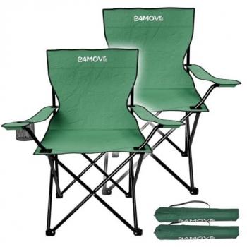 24MOVE® Outdoor Klappstuhl, 2er Set, grün, mit Tragetasche und Getränkehalter