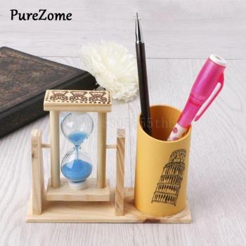 Timer Stift Halter aus Holz mit Sanduhr