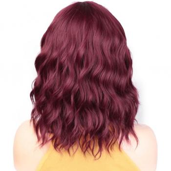 30cm Pastel Pink Wavy Bob Wig with Air Bangs for Women
