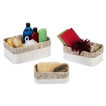 Bathroom Breeze Bamboo Storage Baskets – 3 Pack, Fabric Lining, White/Beige