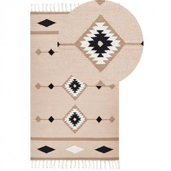 Tapis Kilim 80 x 150 cm en Coton à Poil Ras Multicolore