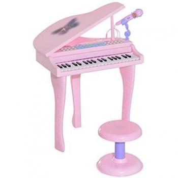 Piano Infantil Homcom Teclado + Micrófono + Taburete Usb/Mp3 Rosa 69X48x39 Cm