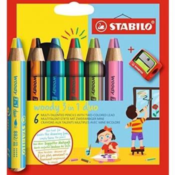 STABILO Woody 3in1 duo Buntstifte Set mit 6 Farben + Spitzer