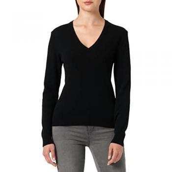 United Colors Of Benetton Damen Pullover V-Ausschnitt Schwarz Regular Fit