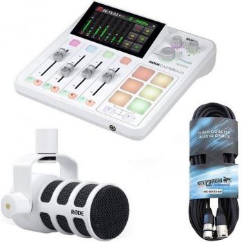 RØDE Rodecaster Duo Weiß mit Podmic Weiß und Kabel Digitalmischpult