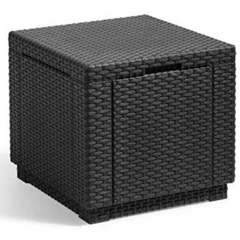 ALLIBERT JARDIN Table cube imitation rotin tressé avec rangement de 60 l