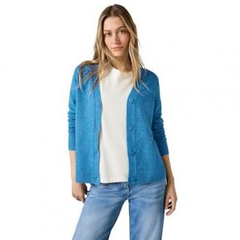 Cardigan CECIL Gr. M (40), blau (aqua melange), Damen, Web, 37% Baumwolle, 34% Polyacryl, 26% Polyester, 3% Elasthan, unifarben, Strickjacken, mit Knopfleiste