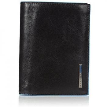 Piquadro Black Blue Square Vertical Leather Wallet