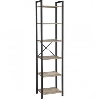 Contemporary 6-Tier Bookshelf, Greige & Black Finish