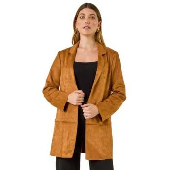Women's Tan Faux Suede Longline Layered Jacket – Size 12