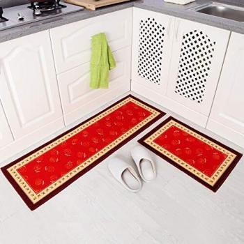 Carvapet 2 Piece Non-Slip Kitchen Mat Rubber Backing Doormat Runner Rug Set (Red)