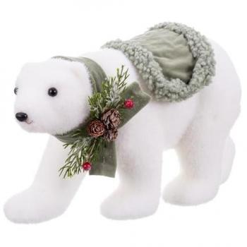 Oso de Navidad de Tela y Polyfoam Blanco con Bufanda Verde