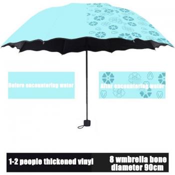 Parapluie 3 Plis Fleurs Aqua Femme Portable Anti-Vent Changement de Couleur Soleil/Pluie KSI999