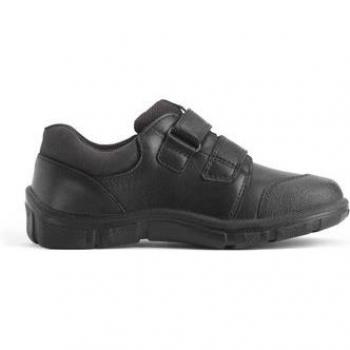 Topic Black Leather Dual‑Fit Rip Tape Kids’ School Shoes
