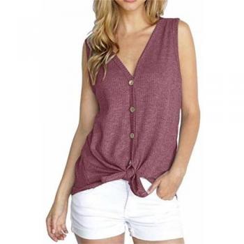 PCEAIIH Women's Tie Knot Short Sleeve Henley Top
