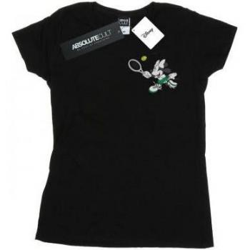 Disney Ladies Minnie Mouse Tennis Breast Print T-Shirt Black