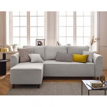 Canapé d'Angle Saphir 4 Places – Convertible & Réversible en Gris Poudré