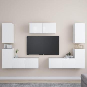 Ensemble de meubles de salon TV 7 pcs Blanc Bois d'ingénierie